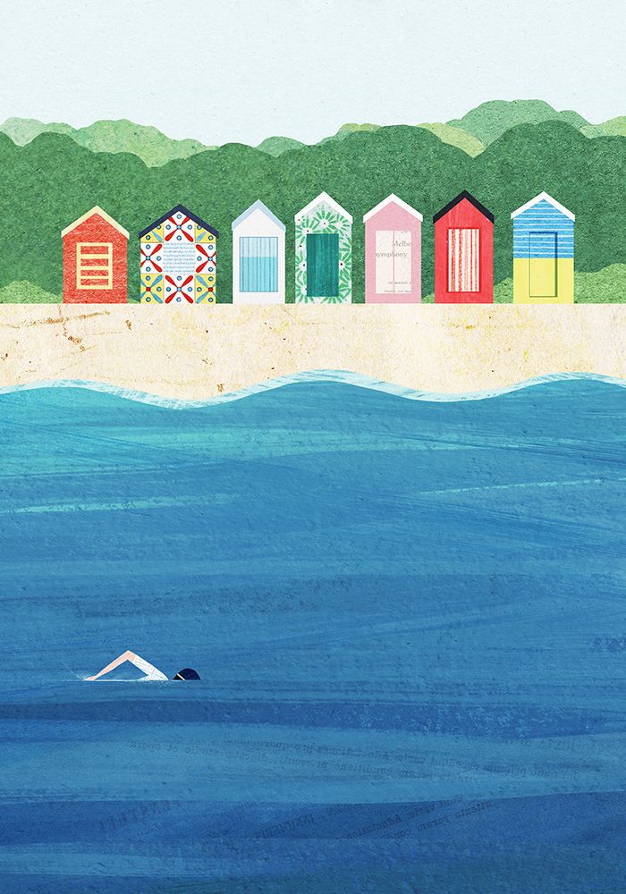 Beach Huts art print by Longwayhome for $57.95 CAD