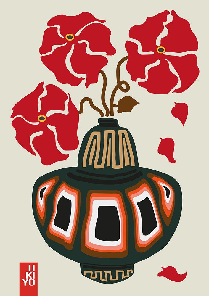 Ukiyo Vase Flower Greige art print by Frances Collett for $57.95 CAD