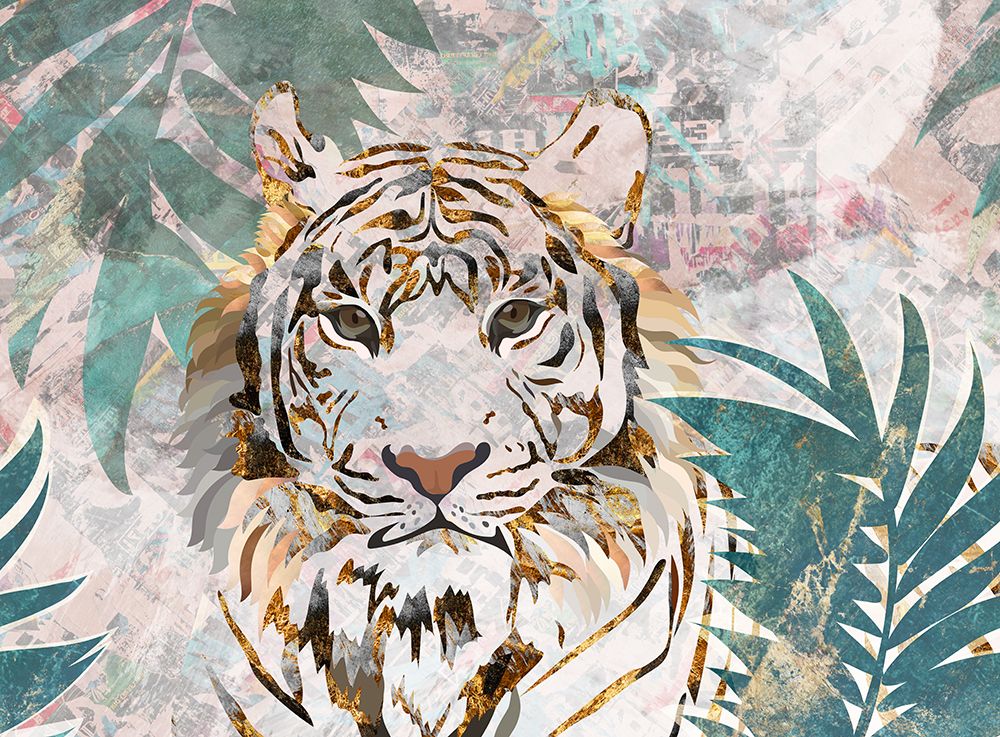 Tiger grunge tropical palm wall mural art print by Sarah Manovski for $57.95 CAD