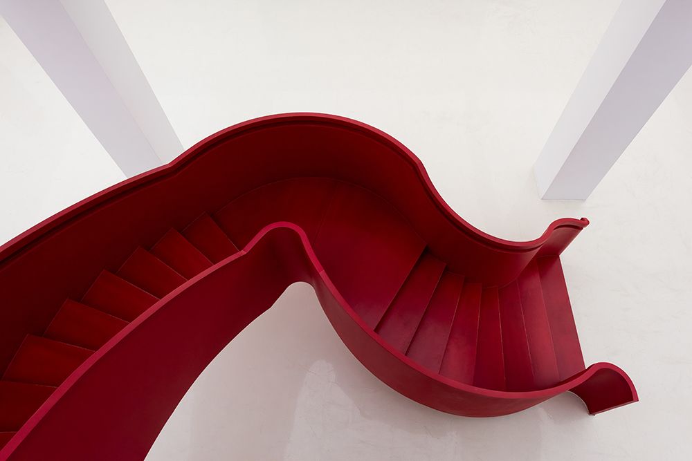 Red stairs art print by konglingming for $57.95 CAD