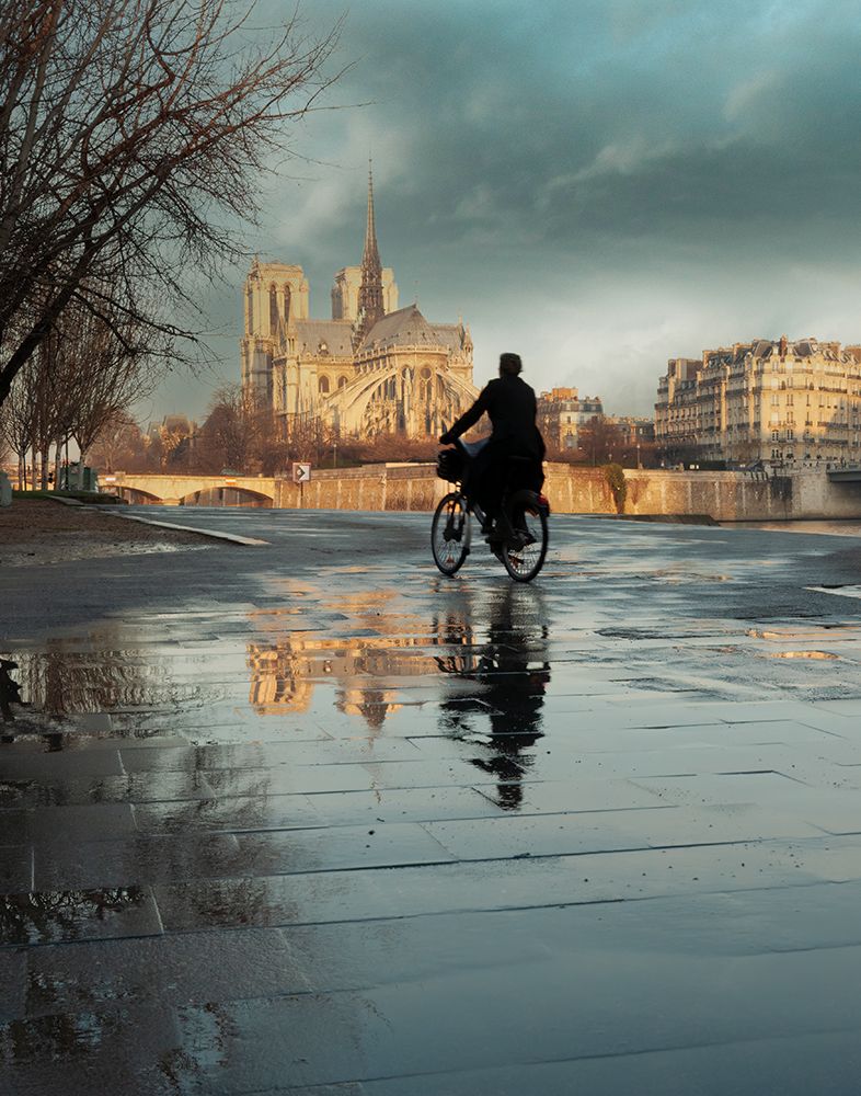 Notre Dame And Cyclist art print by Gerald Bloch for $57.95 CAD