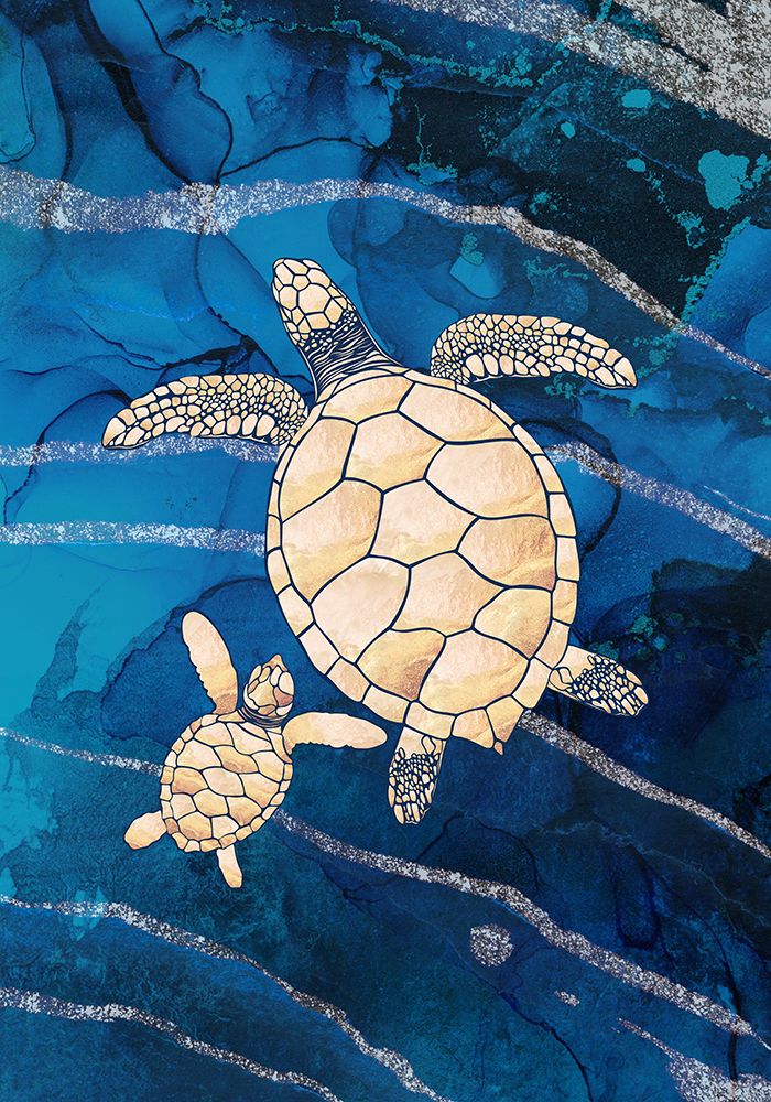 Gold turtles swimming art print by Sarah Manovski for $57.95 CAD