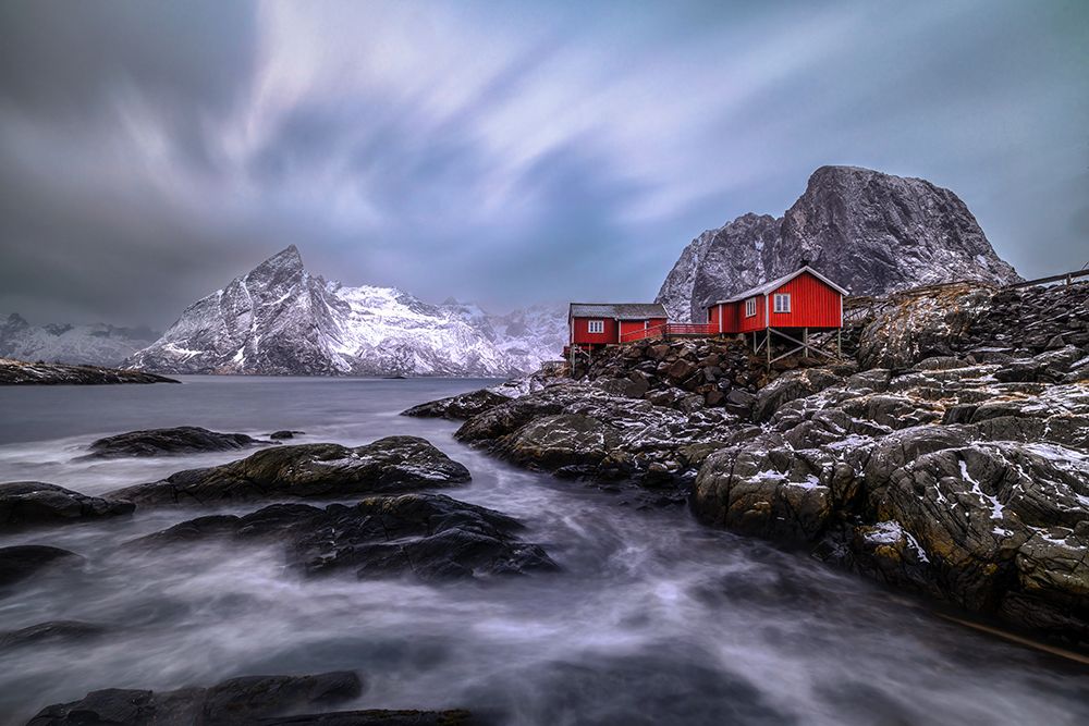 Red huts on rocks art print by Jie Jin for $57.95 CAD