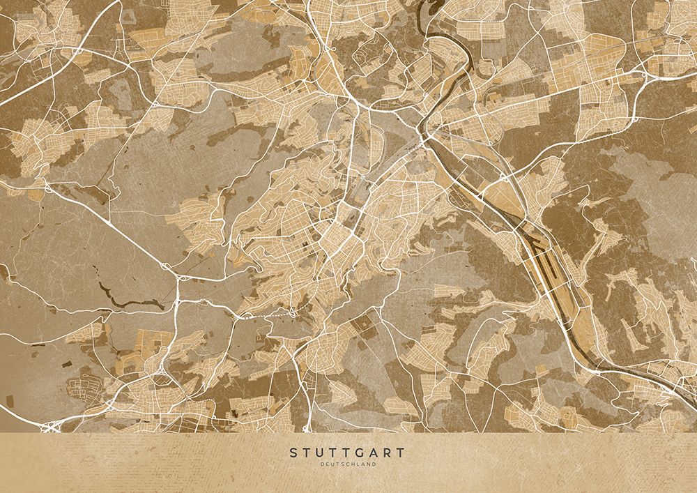 Sepia vintage map of Stuttgart downtown Germany art print by Rosana Laiz Blursbyai for $57.95 CAD