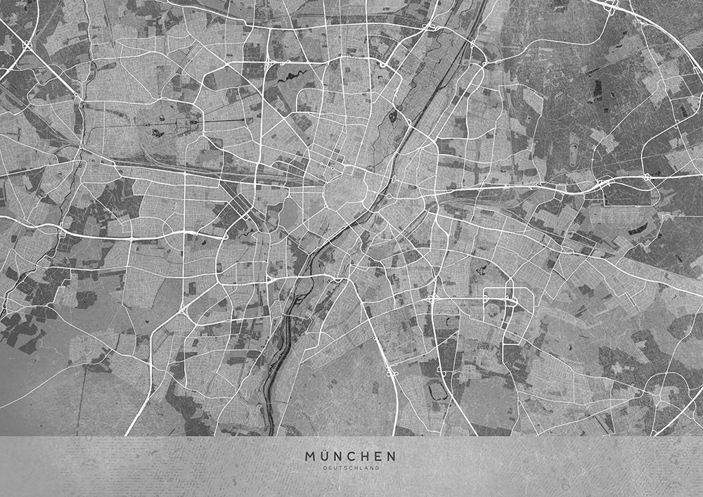 Gray vintage map of Munich Germany art print by Rosana Laiz Blursbyai for $57.95 CAD