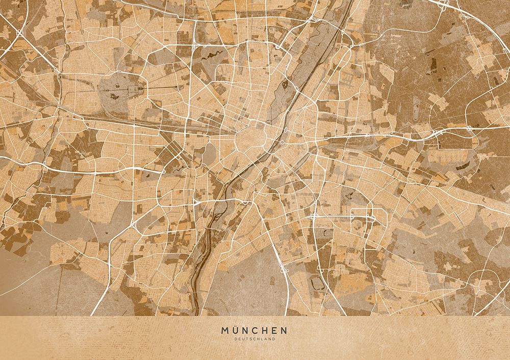 Sepia vintage map of Munich Germany art print by Rosana Laiz Blursbyai for $57.95 CAD