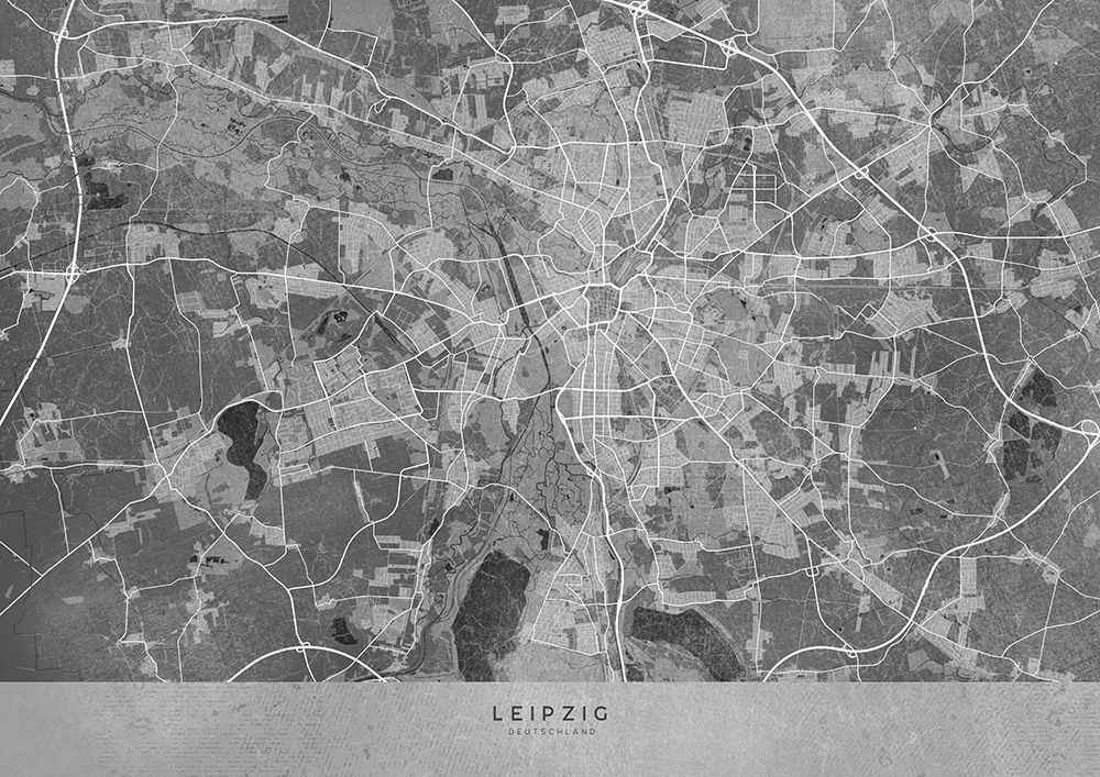 Gray vintage map of Leipzig Germany art print by Rosana Laiz Blursbyai for $57.95 CAD