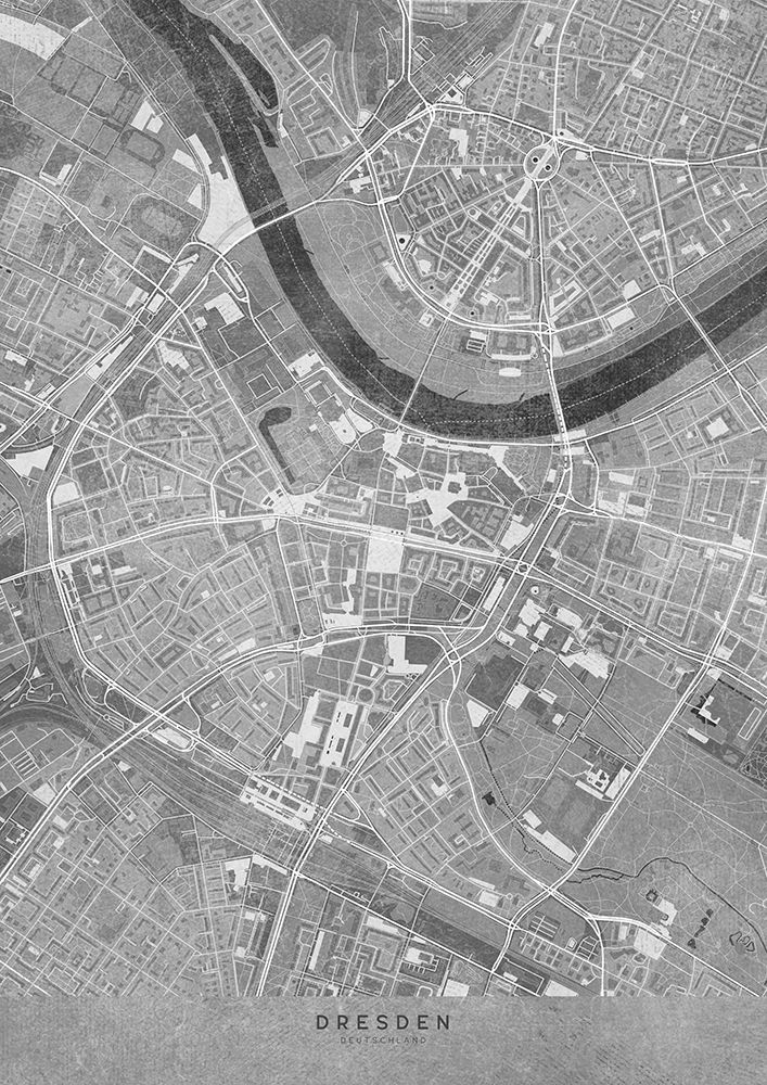 Gray vintage map of Dresden downtown Germany art print by Rosana Laiz Blursbyai for $57.95 CAD
