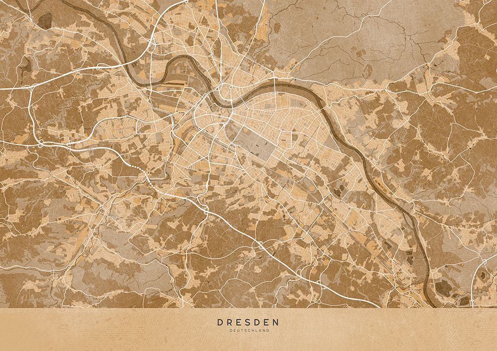 Sepia vintage map of Dresden Germany art print by Rosana Laiz Blursbyai for $57.95 CAD