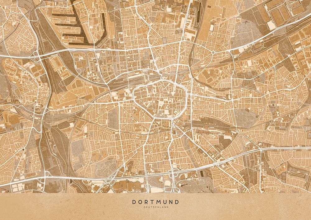 Sepia vintage map of Dortmund Germany art print by Rosana Laiz Blursbyai for $57.95 CAD