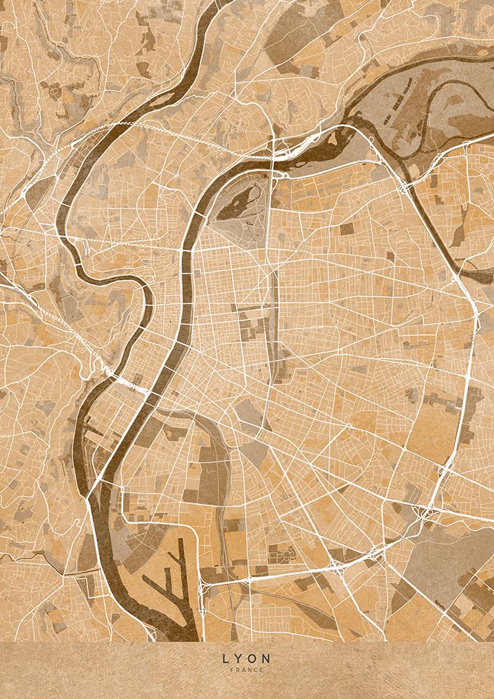 Sepia vintage map of Lyon France art print by Rosana Laiz Blursbyai for $57.95 CAD