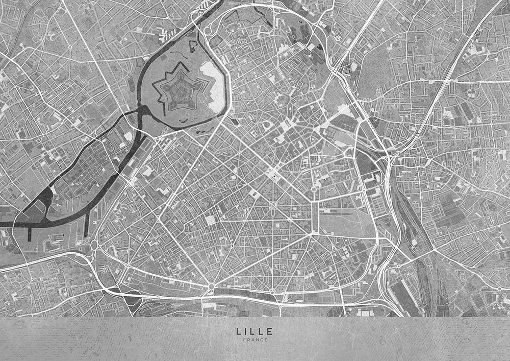 Gray vintage map of Lille downtown France art print by Rosana Laiz Blursbyai for $57.95 CAD