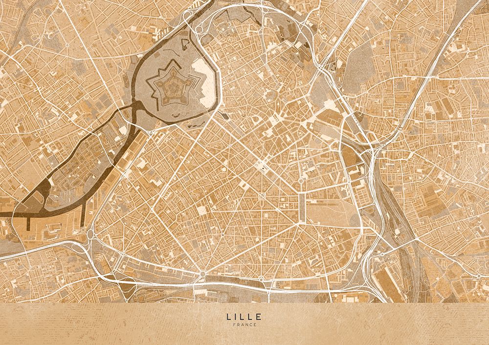 Sepia vintage map of Lille downtown France art print by Rosana Laiz Blursbyai for $57.95 CAD