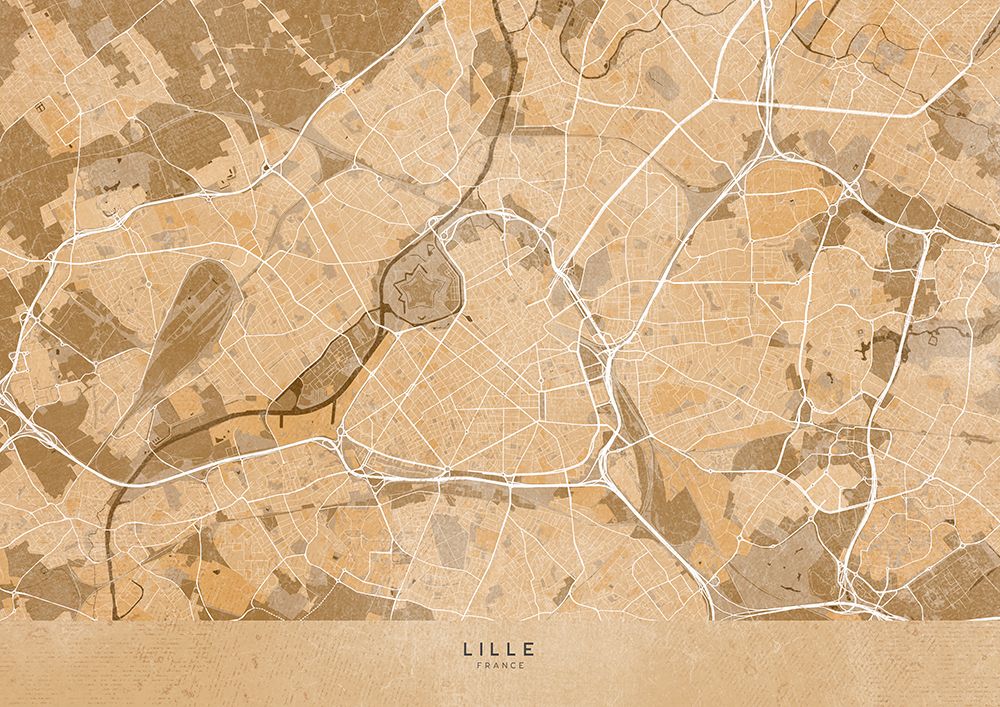 Sepia vintage map of Lille France art print by Rosana Laiz Blursbyai for $57.95 CAD