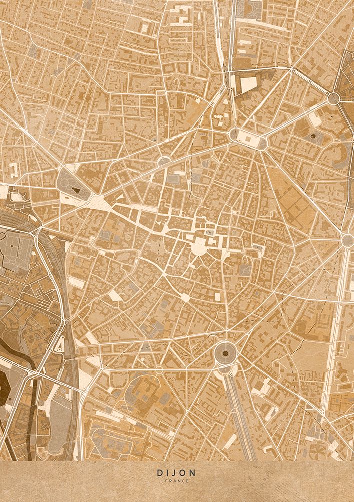 Sepia vintage map of Dijon downtown France art print by Rosana Laiz Blursbyai for $57.95 CAD