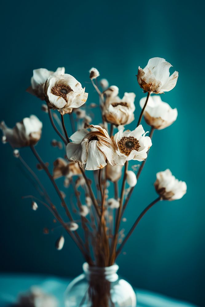 White Flowers On Turquoise Background art print by Treechild for $57.95 CAD