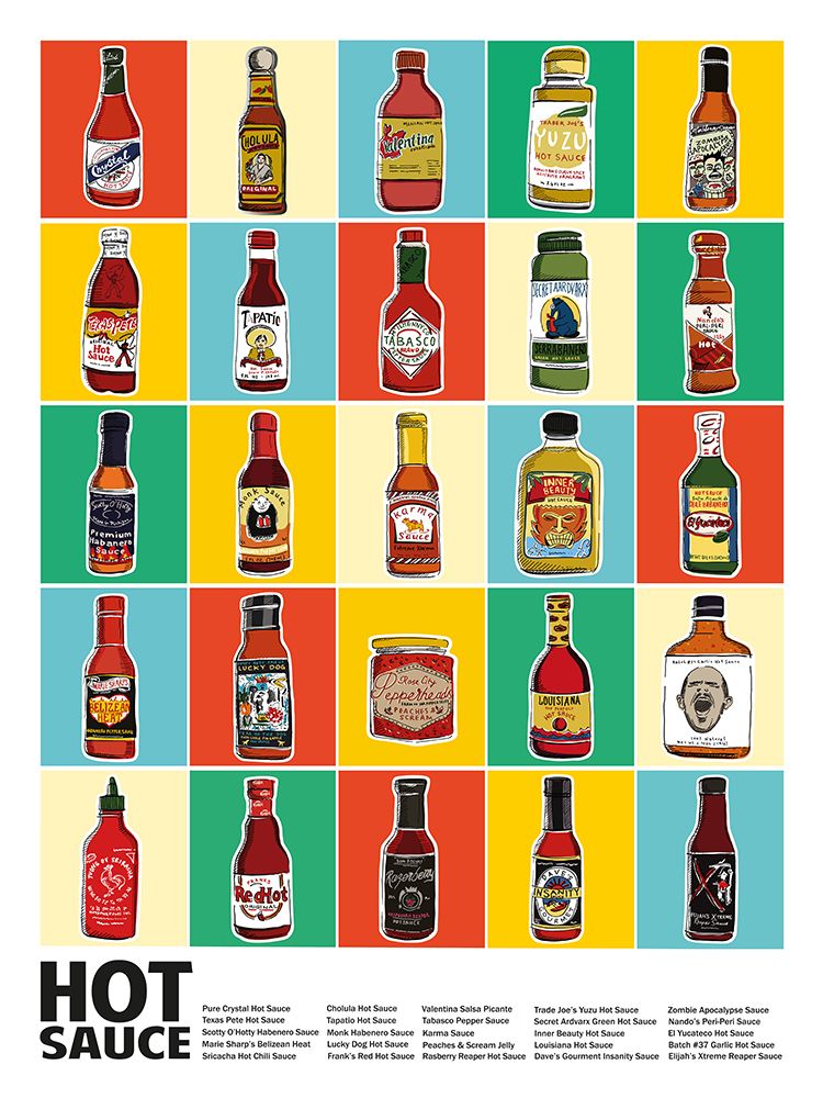 Hot Sauce Squares Standard Wall Art art print by Jon Downer for $57.95 CAD