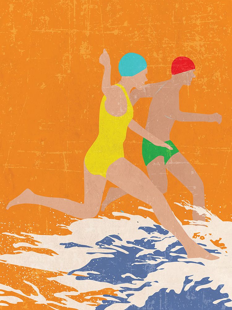 Running Swimmers (orange) art print by Jon Downer for $57.95 CAD
