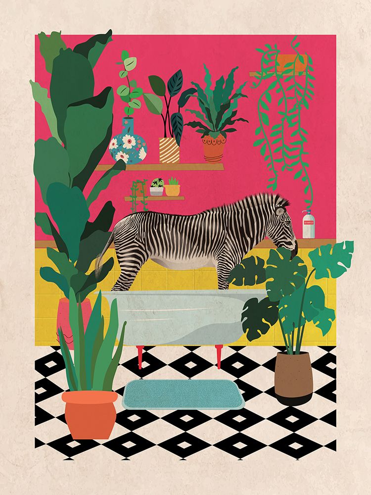 Zebra Bathtime art print by Jon Downer for $57.95 CAD