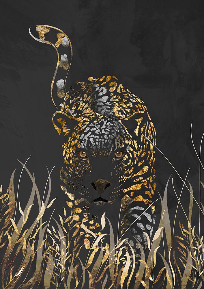 Black gold jaguar in grass art print by Sarah Manovski for $57.95 CAD