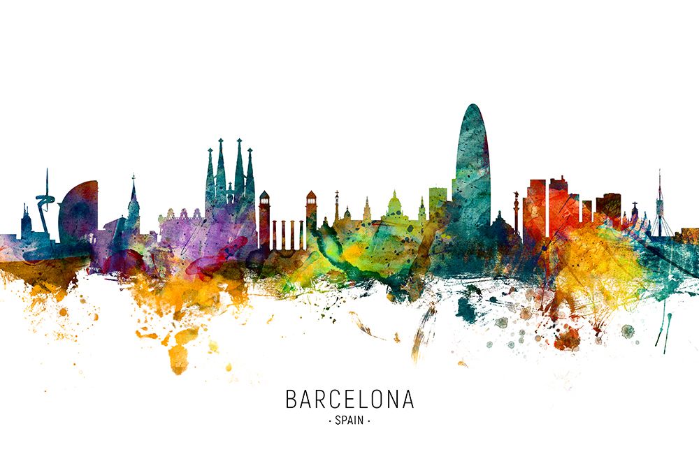 Barcelona Spain Skyline art print by Michael Tompsett for $57.95 CAD