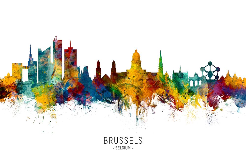 Brussels Belgium Skyline art print by Michael Tompsett for $57.95 CAD