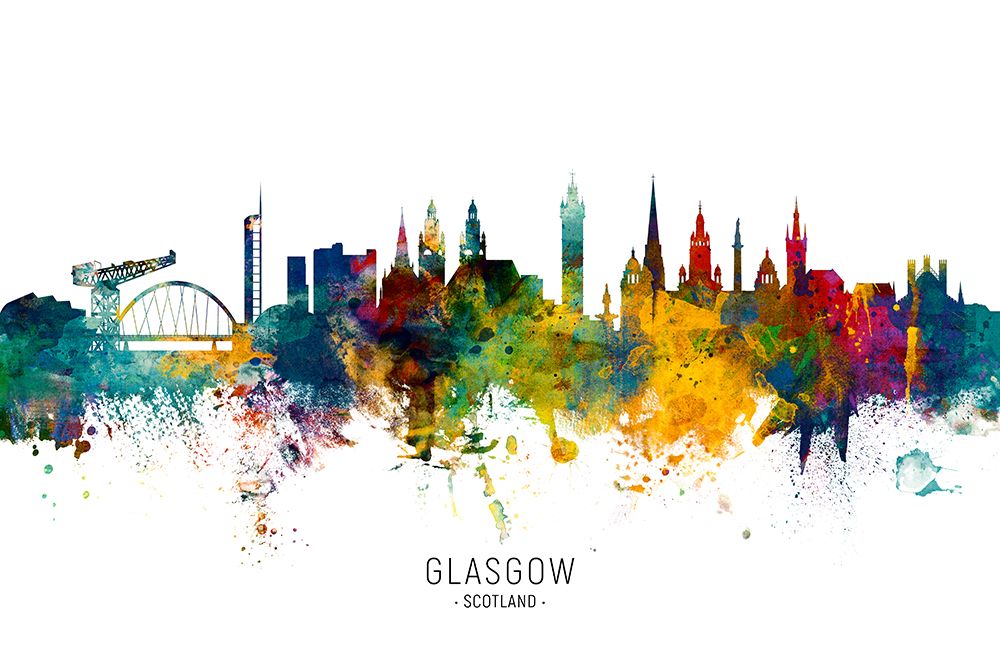 Glasgow Scotland Skyline art print by Michael Tompsett for $57.95 CAD