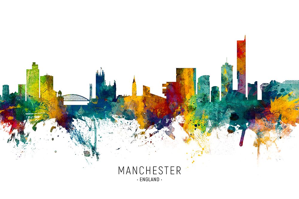 Manchester England Skyline art print by Michael Tompsett for $57.95 CAD