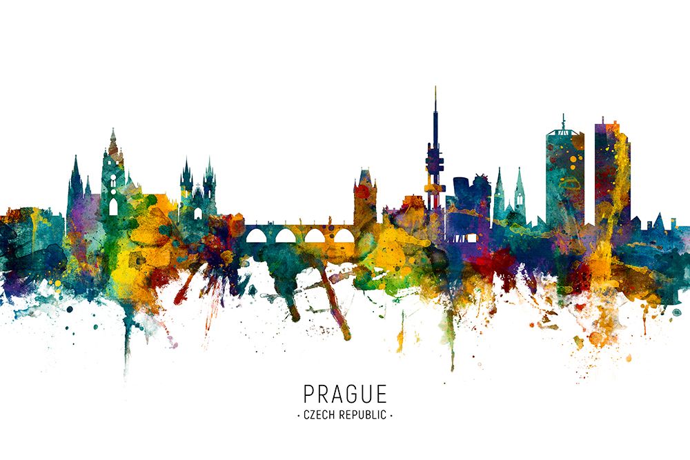 Prague Czech Republic Skyline art print by Michael Tompsett for $57.95 CAD
