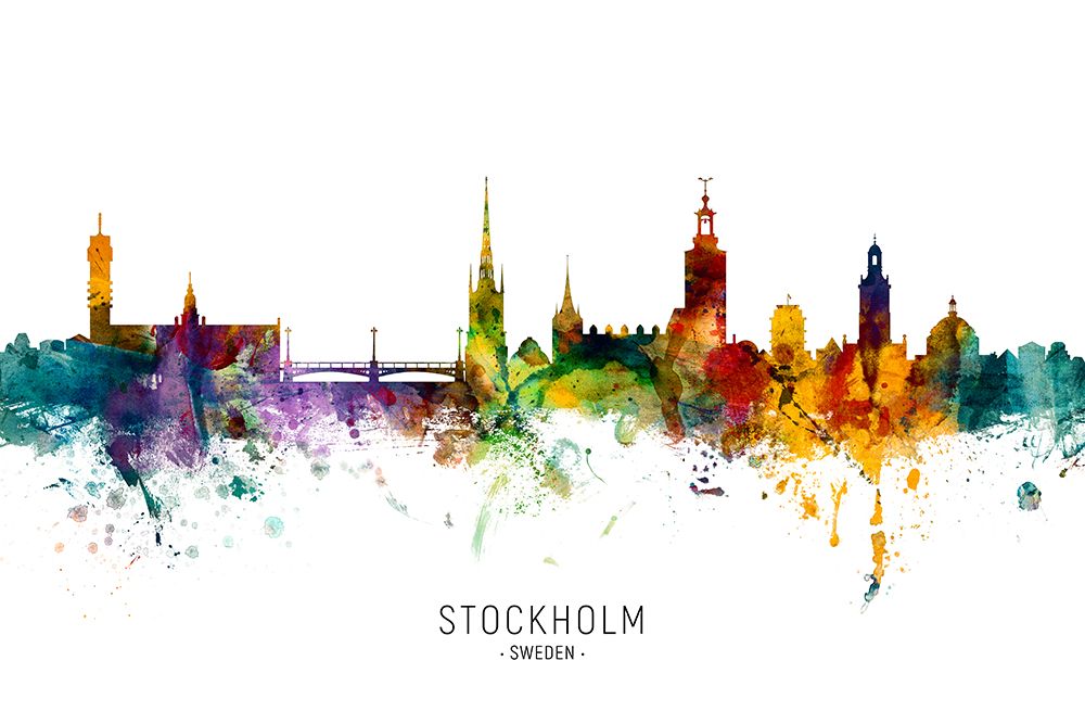 Stockholm Sweden Skyline art print by Michael Tompsett for $57.95 CAD