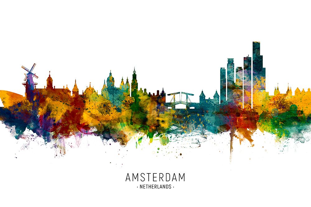 Amsterdam Skyline art print by Michael Tompsett for $57.95 CAD