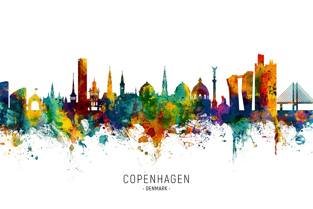 Copenhagen Denmark Skyline art print by Michael Tompsett for $57.95 CAD