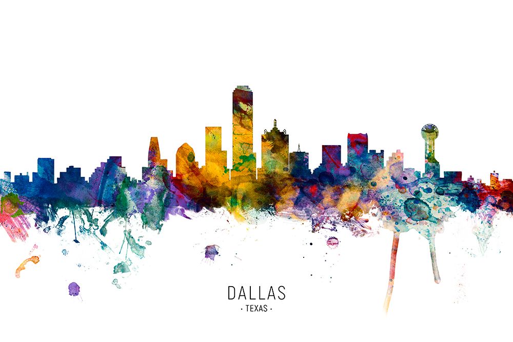 Dallas Texas Skyline art print by Michael Tompsett for $57.95 CAD