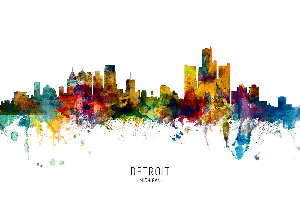 Detroit Michigan Skyline art print by Michael Tompsett for $57.95 CAD