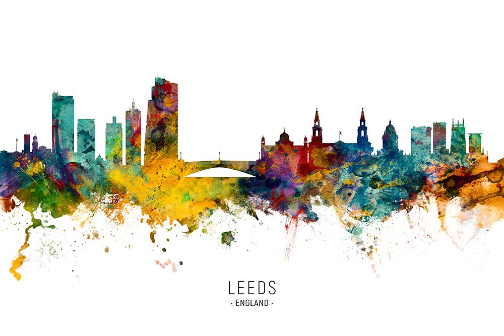 Leeds England Skyline art print by Michael Tompsett for $57.95 CAD