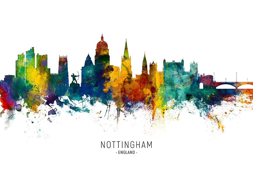 Nottingham England Skyline art print by Michael Tompsett for $57.95 CAD