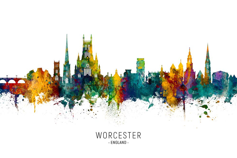 Worcester England Skyline art print by Michael Tompsett for $57.95 CAD