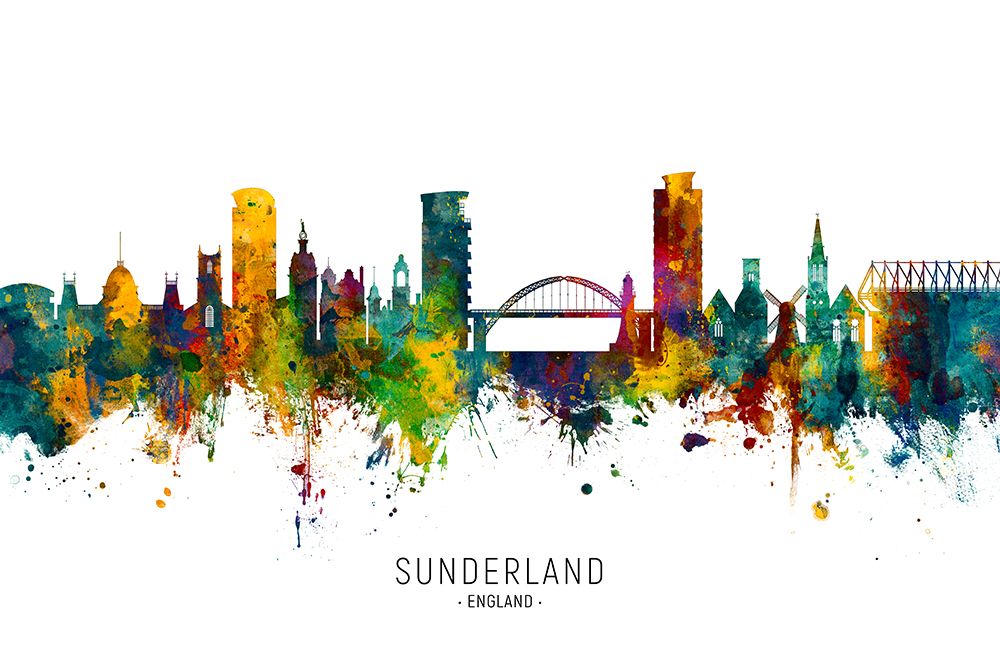 Sunderland England Skyline art print by Michael Tompsett for $57.95 CAD
