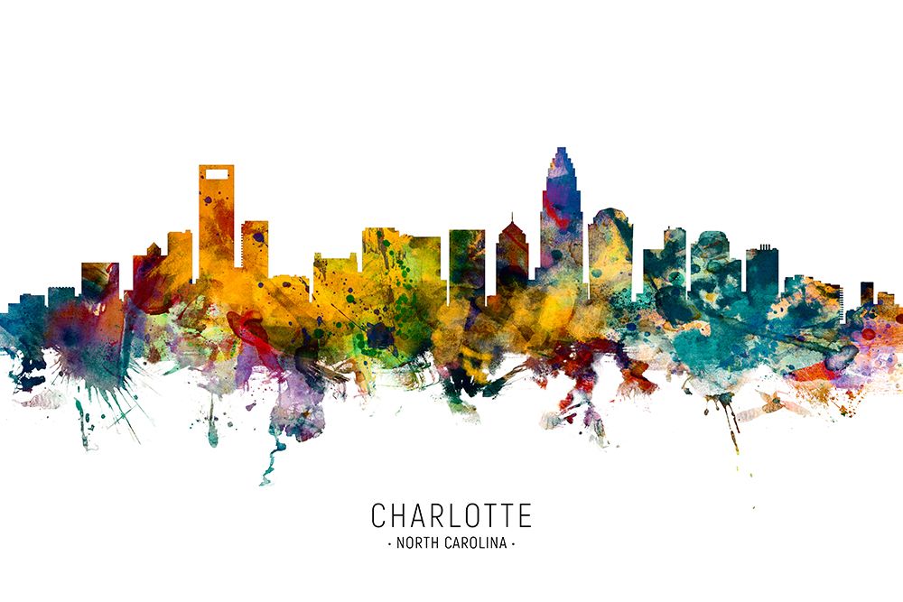 Charlotte North Carolina Skyline art print by Michael Tompsett for $57.95 CAD