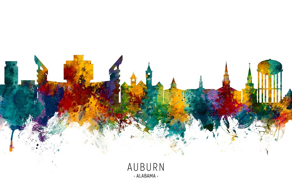 Auburn Alabama Skyline art print by Michael Tompsett for $57.95 CAD
