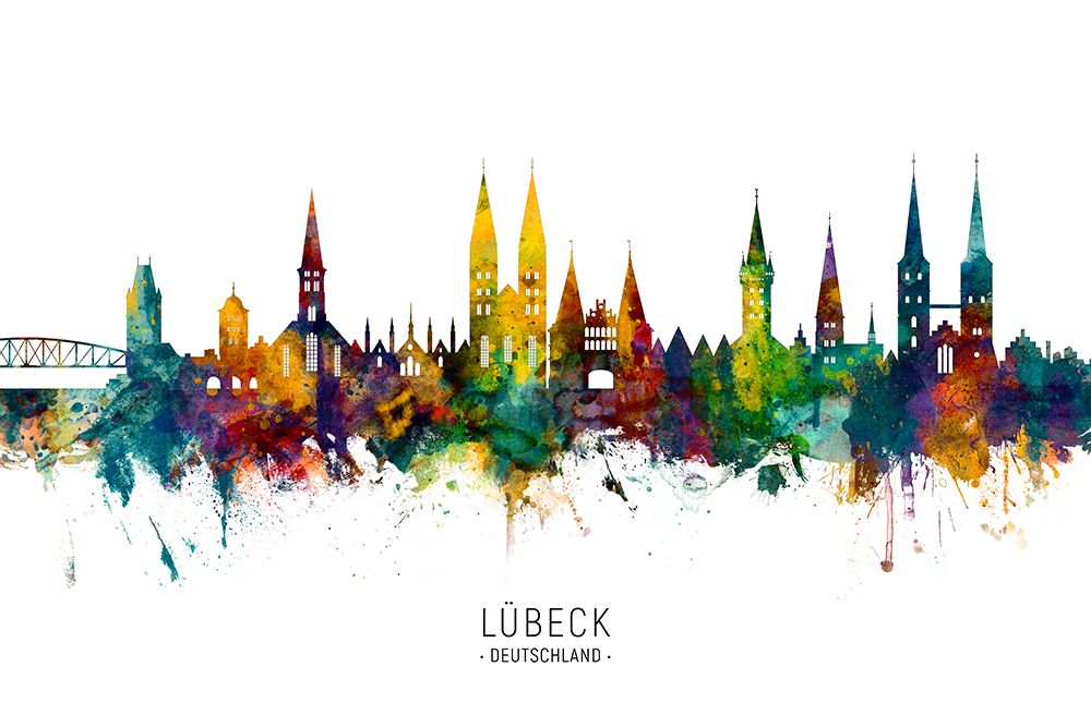 Lubeck Germany Skyline art print by Michael Tompsett for $57.95 CAD