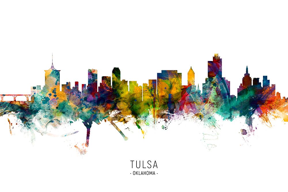 Tulsa Oklahoma Skyline art print by Michael Tompsett for $57.95 CAD