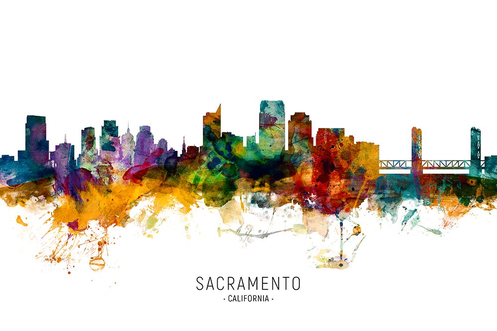 Sacramento California Skyline art print by Michael Tompsett for $57.95 CAD