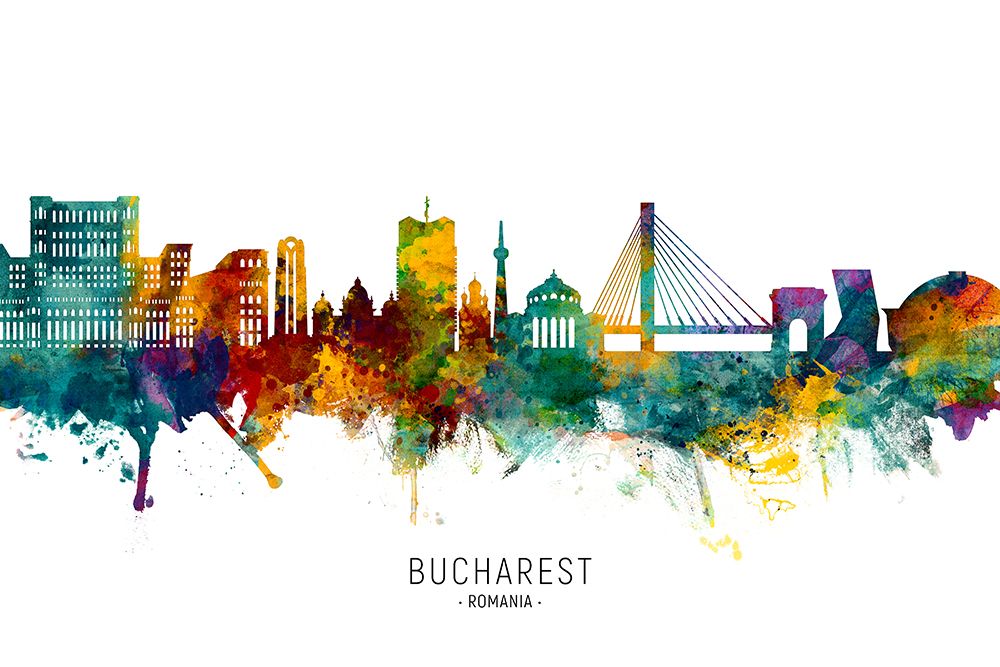 Bucharest Romania Skyline art print by Michael Tompsett for $57.95 CAD