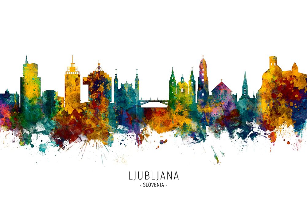 Ljubljana Slovenia Skyline art print by Michael Tompsett for $57.95 CAD