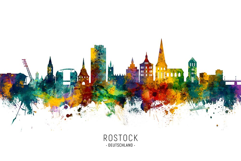 Rostock Germany Skyline art print by Michael Tompsett for $57.95 CAD