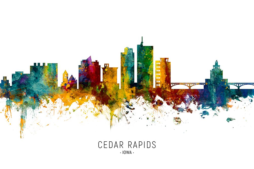 Cedar Rapids Iowa Skyline art print by Michael Tompsett for $57.95 CAD