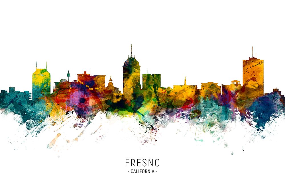 Fresno California Skyline art print by Michael Tompsett for $57.95 CAD