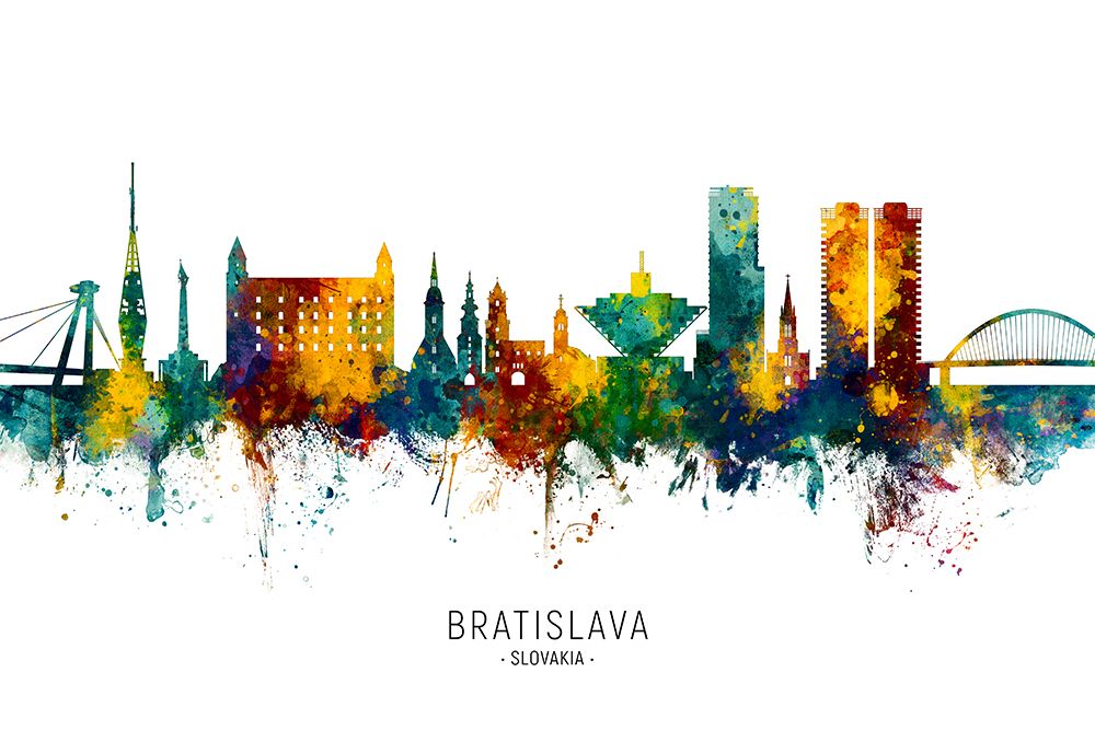 Bratislava Slovakia Skyline art print by Michael Tompsett for $57.95 CAD