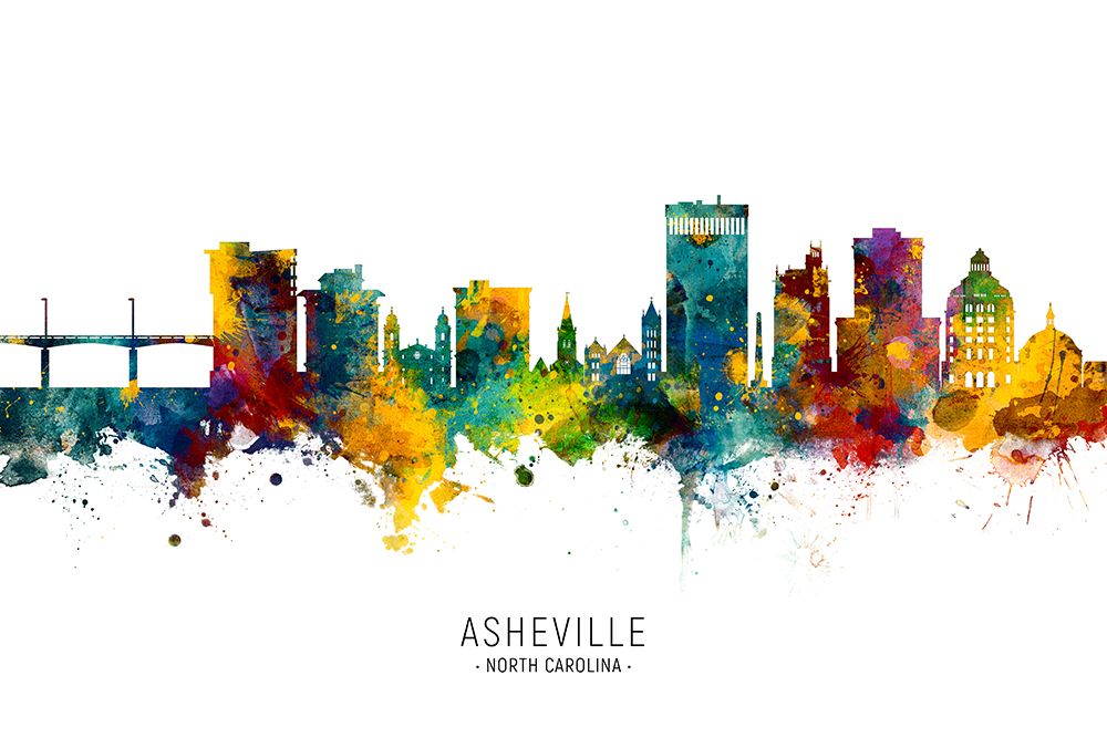 Asheville North Carolina Skyline art print by Michael Tompsett for $57.95 CAD